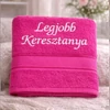 Kép 1/3 - Hímzett törölköző - Legjobb Keresztanya pink