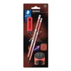 Kép 1/6 - Grafitceruza készlet, hegyezővel, radírral, HB, STAEDTLER "Norix® 181", korall piros