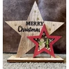 Kép 2/2 - Dekor csillag ledes fából piros - Merry Christmas