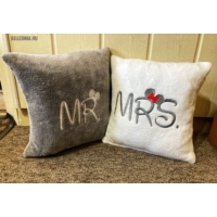 Páros párna - Mr. és Mrs. - Szürke fehér - Szerelmes ajándék - Ajándék pároknak