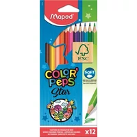 Színes ceruza készlet, háromszögletű, MAPED "Color`Peps Star", 12 különböző szín