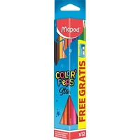 Színes ceruza készlet, háromszögletű, hegyezővel, MAPED "Color`Peps Star", 12 különböző szín