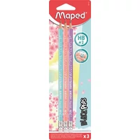 Grafitceruza radírral, HB, háromszögletű, MAPED "Black`Peps Pastel", vegyes pasztell színek