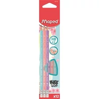 Grafitceruza radírral, HB, háromszögletű, MAPED "Black`Peps Pastel", vegyes pasztell színek