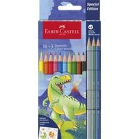 Színes ceruza készlet, hatszögletű, FABER-CASTELL"Dinoszaurusz" 10 + 3 különböző szín