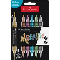 Dekormarker készlet, 1,0 / 3,0 mm, kétvégű, akril, FABER-CASTELL "Shake&Paint", 6 különböző metál szín