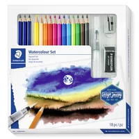 Akvarell ceruza készlet, ecsettel, radírral, hegyezővel, grafitceruzával, STAEDTLER® "146 10C", 12 különböző szín