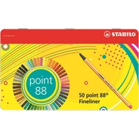 Tűfilc készlet, 0,4 mm, fém doboz, STABILO "Point 88", 47 + 3 különböző szín