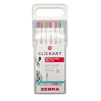 Filctoll készlet, nyomógombos, 0,6 mm, ZEBRA "Clickart" 12 különböző pasztell szín