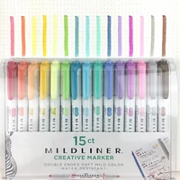 Szövegkiemelő készlet, 1,4 / 4 mm, kétvégű, ZEBRA "Mildliner Highlighter", 15 különböző szín