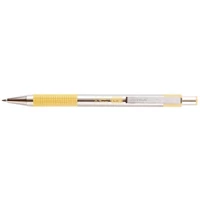 Golyóstoll, 0,24 mm, nyomógombos, rozsdamentes acél, pasztellsárga tolltest, ZEBRA "F-301", kék