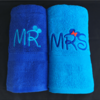 Mr. és Mrs. páros törölköző - türkiz kék - kék - Szerelmes ajándék - Évfordulós ajándék