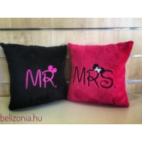Mr. és Mrs. páros párna-Pink-Fekete mintás