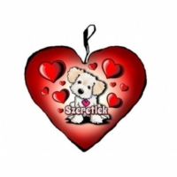 Nagy szív párna-bodros fehér kutyus - Szerelmes ajándék - Valentin napi ajándék