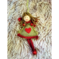 Lógó lábú figura-Göndör hajú kislány-Barna ruhás - Ajándék ötlet karácsonyra
