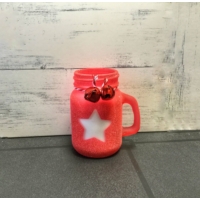 Gyertya-Üveg bögre-Piros csillagos - Ajándék ötlet karácsonyra