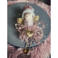 Dísz angyal - Rózsaszín szívvel - Ajándék ötlet karácsonyra
