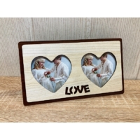 Képkeret - Fa dupla szív - Ajándék ötlet esküvőre - Szerelmes ajándék