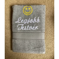 Törölköző-Legjobb testvér szürke  színű smiley mintával