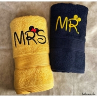 Páros törölköző -  Mr és Mrs - fekete - napsárga színű - Ajándékötlet pároknak