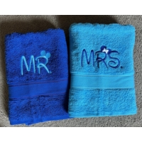 Mr. és Mrs. páros törölköző - türkiz kék - kék - Szerelmes ajándék - Évfordulós ajándék