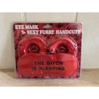 Szexi plüssbilincs+maszk Piros   - Erotikus ajándék - Ajándék Nőknek