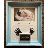 Képkeret - Babás kék színű Kéz és láblenyomatos - Ajándék ötlet babalátogatóba