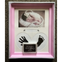 Képkeret - Babás rózsaszínű  Kéz és láblenyomatos - Ajándék ötlet babalátogatóba
