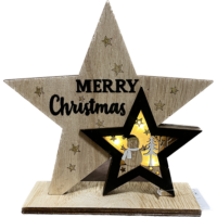 Dekor csillag ledes fából - Merry Christmas - Ajándék ötlet karácsonyra