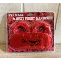 Szexi plüssbilincs+maszk Piros2  - Erotikus ajándék - Ajándék Nőknek