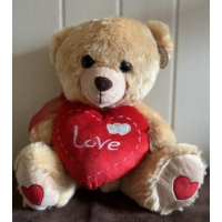 Plüss maci barna színű 40cm Piros szívet fog - Szerelmes Ajándék - Valentin napi ajándék