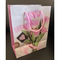 Ajándéktasak 18 cm x 23 cm - közepes Rózsaszín tulipán mintával