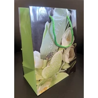 Ajándéktasak 18 cm x 23 cm - közepes Zöld  tulipán mintával