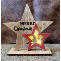 Dekor csillag ledes fából piros - Merry Christmas - Ajándék ötlet karácsonyra