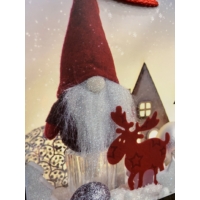 Ajándéktasak - Karácsonyi közepes - Piros sapkás manó csillogó szakáll - Ajándék karácsonyra