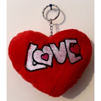 Kulcstartó - Piros plüss szív Love felirattal - Szerelmes meglepetés - Valentin napi ajándék