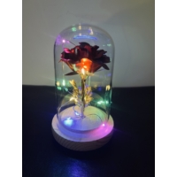 Fémrózsa üvegburában led világítással piros színű - Valentin napi ajándék - Szerelmes ajándék