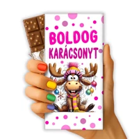 Karácsonyi csoki – Pink pöttyös rénszarvasos csomagolással.