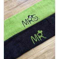 Mr és Mrs hímzett páros törölköző - Fekete - zöld - Páros ajándék