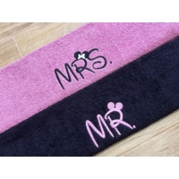 Mr és Mrs hímzett páros törölköző - Fekete - lila - Páros ajándék