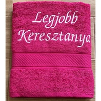 Hímzett törölköző - Legjobb Keresztanya pink  - Ajándék Keresztanyának