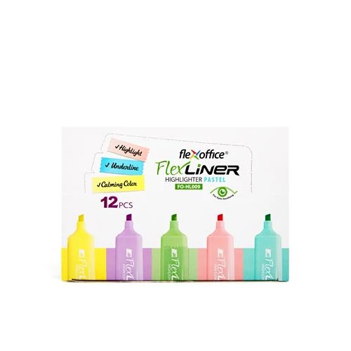 Szövegkiemelő készlet, 1-5 mm, FLEXOFFICE "Flexliner", vegyes pasztell színek