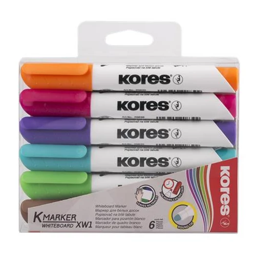 Tábla- és flipchart marker készlet, 3 mm, kúpos, KORES "K-Marker XW1", 6 különböző szín