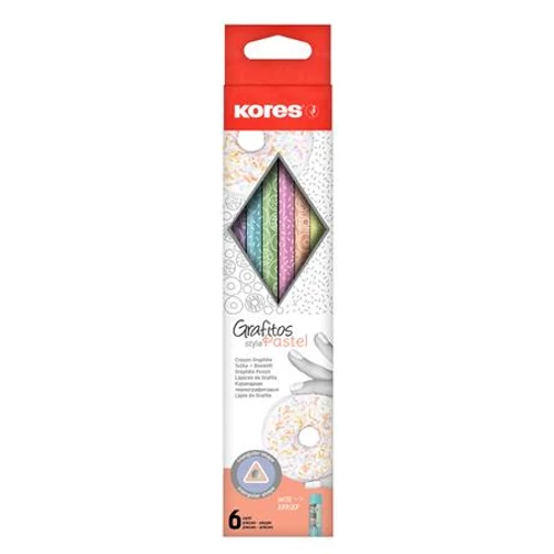 Grafitceruza készlet, radírral, HB, háromszögletű, KORES "Grafitos Style Pastel"