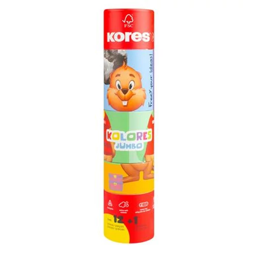 Színes ceruza készlet, háromszögletű, jumbo, 1 hegyezővel, KORES "KOLORES Twist & Turn", 12 különböző szín