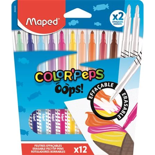 Filctoll készlet, 3,6 mm, törölhető, MAPED "Color`Peps Oops!", 10 + 2 különböző szín