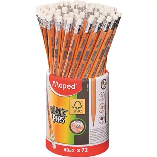 Grafitceruza radírral, ceruzatartó, HB, háromszögletű, MAPED "Black`Peps"