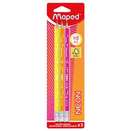 Grafitceruza radírral, HB, háromszögletű, MAPED "Black`Peps Neon", vegyes színek