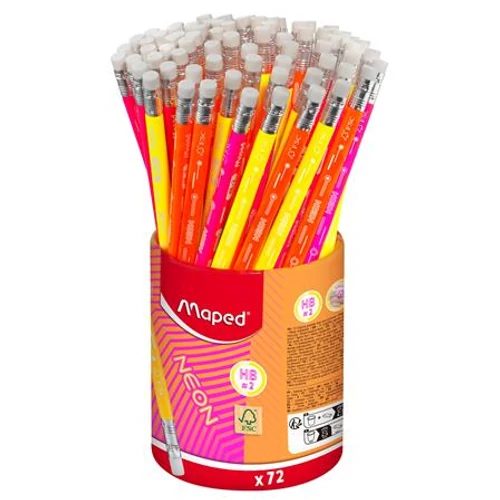 Grafitceruza radírral, ceruzatartó, HB, háromszögletű, MAPED "Black`Peps Neon", vegyes színek