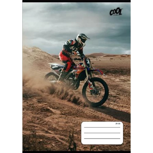 Füzet, tűzött, A5, vonalas, 32 lap, 4-8. osztály, COOL BY VICTORIA "Motocross", "21-32"
